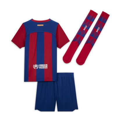 Barcelona Home 23/24 Younger Kids' Nike Dri-FIT 3-Piece Kit