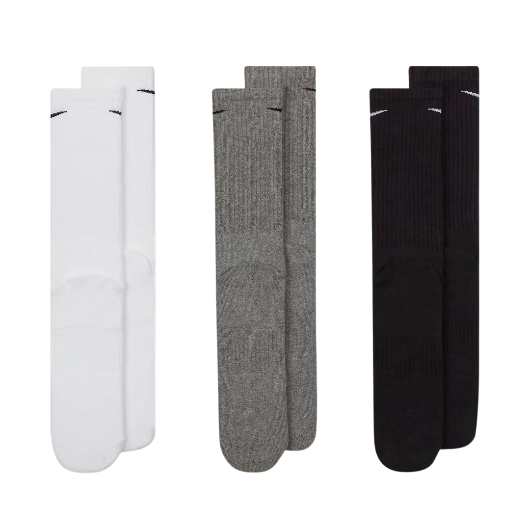 Nike Everyday Cushioned Black, White, Grey Training Crew Socks (3 Pairs)